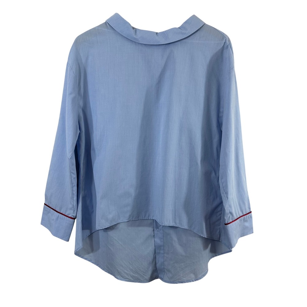 Zara Trafaluc Womens Light Blue High Low Button Down Shirt SZ S Contrast Piping